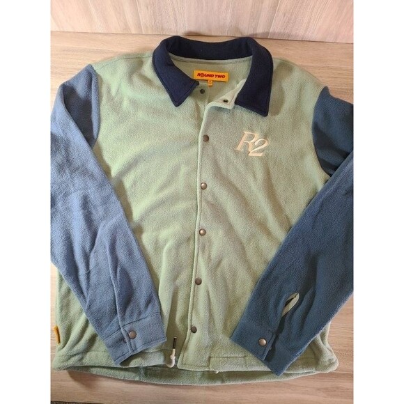 Round Two Fleece Snap Jacket M – Green Blue R2 Logo, Lightweight Pullover, NWT - Picture 3 of 9